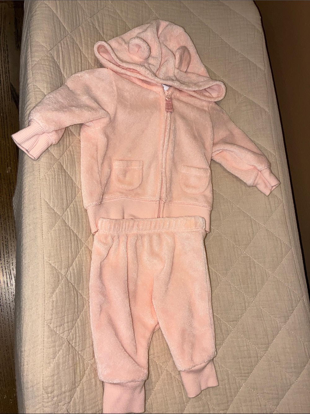 Baby Girl Zip Up Pink Newborn Outfit Hooded Ears and Sheep